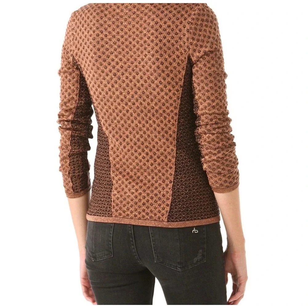 Rag & Bone Amanda Sweater‎ Womens Large Copper Metallic Knit Geometric Designer